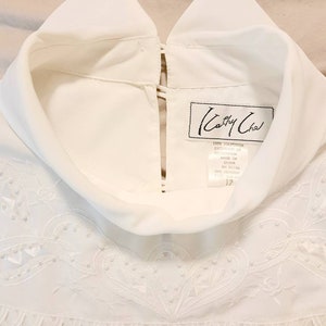 Vintage KATHY CHE 12 Blouse 80s LONG Sleeve Ivory Soft Cowl Stand Up Fabric covered button Back Collar women top top topWomens Blouses