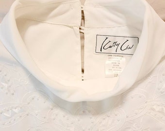 Vintage Kathy Che Blouse, Size 12, Embroidered Cowl Collar