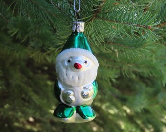 Vtg Czechoslovakia Green Santa Gnome Mercury Glass Blown Christmas Ornament 3 1/2 inches