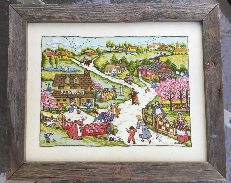 Vintage shops 1981 Paragon Stitchery Crewel COMPLETED “Quilts for You” kit #0603