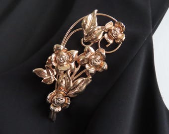 Vintage Sterling Vermeil brooch Pin 1940s bright shiny gold over silver 4"