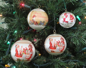 1980s Vtg 4 Set Christmas Ornaments Sateen Plastic Old fashioned