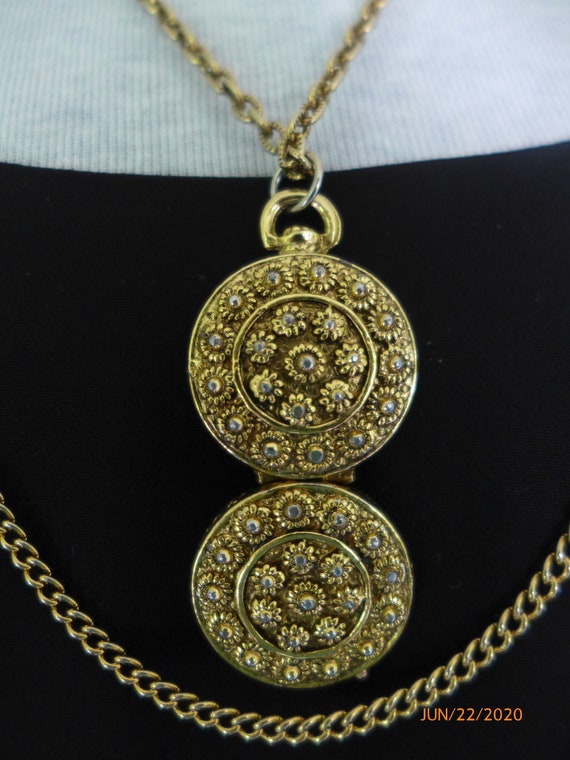 Vintage Art Deco Locket Pendant Necklace, 3 Tripl… - image 5