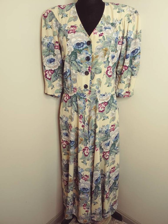 Vintage 1980s floral print pastel puff sleeve a-li