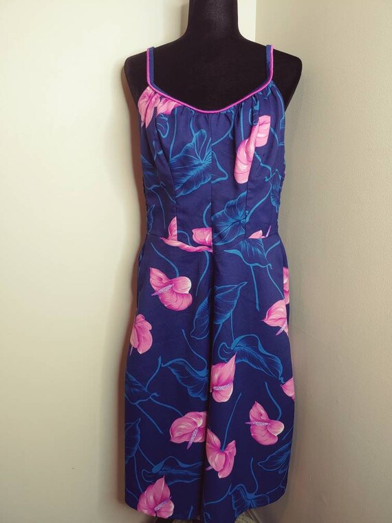 Vintage DeWeese Designs sun swim dress blue pink t