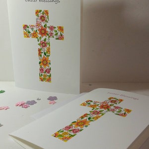 Cross Filled with Orange and Pink Flowers,Easter Cross,A6 size.