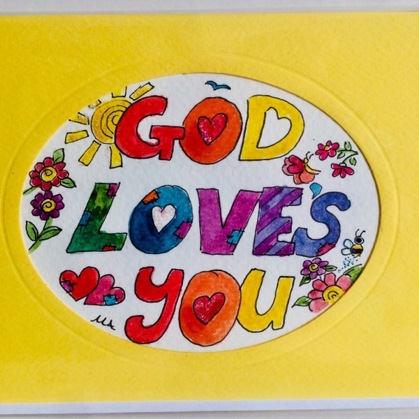 Christian Greeting Card, God Loves You, Scripture Art Card, Christian Card, Watercolor card, Hand Lettering