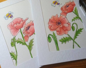 Red Poppies Card, Original Watercolour, A6 size