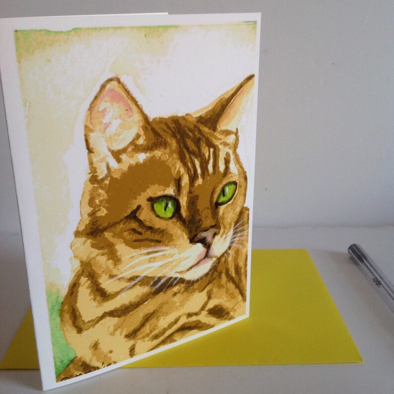 Green Eyed Bengal Cat Card, A6 size. image 3