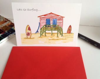 Beach Hut Card,Summer Surf Card A6 size