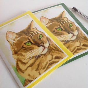 Green Eyed Bengal Cat Card, A6 size. image 2