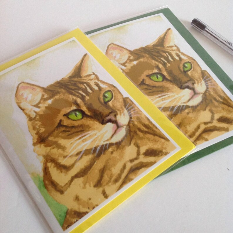 Green Eyed Bengal Cat Card, A6 size. image 2