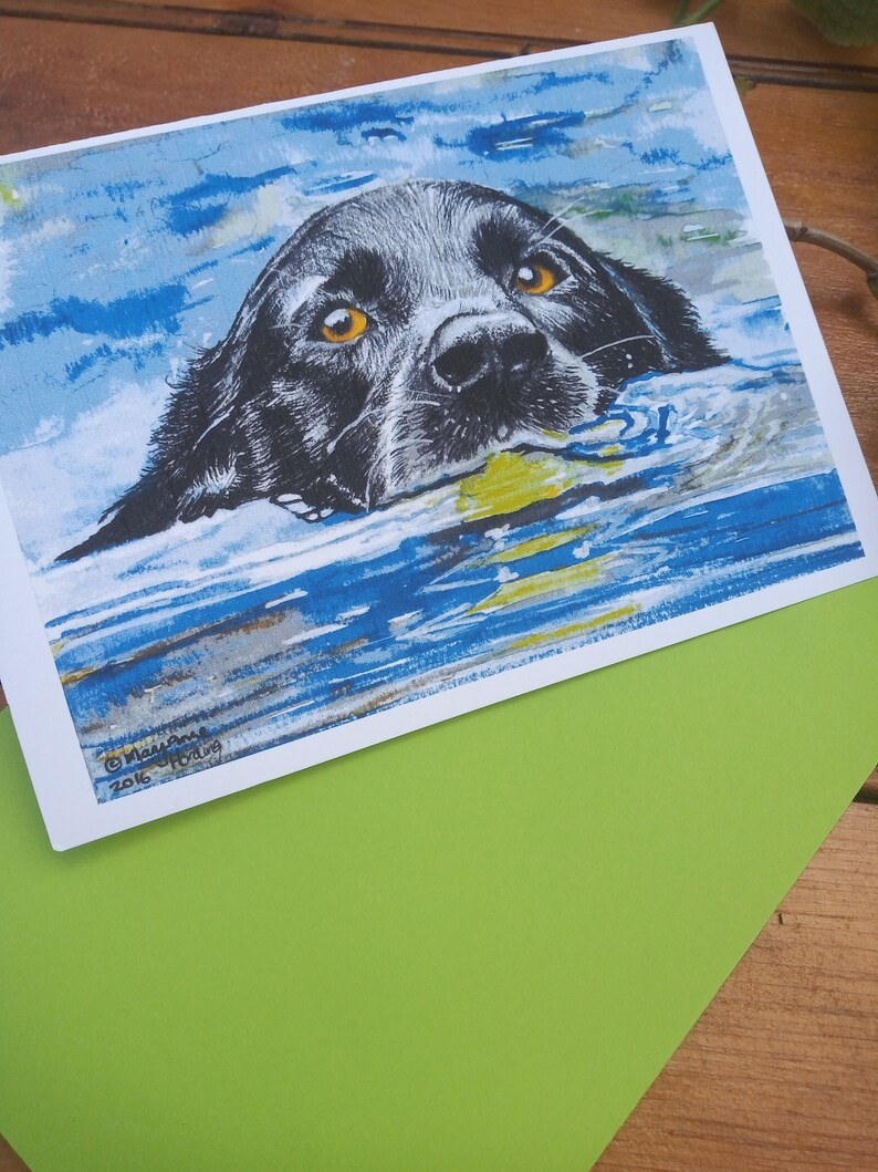 Black Dog Swimming Card A6 size image 2