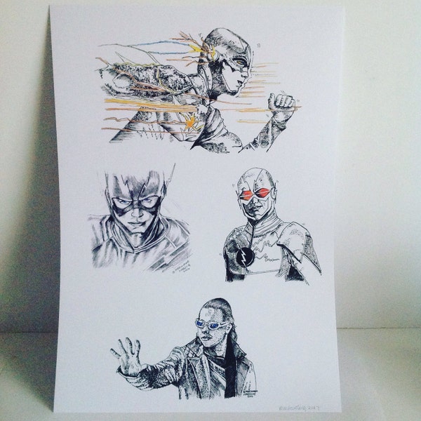 The Flash Character Drawing Sketch Print, A4 Print,The Flash, Barry Allen, Grant Gustin,The Reverse Flash,Reverb,Cisco Ramon, Poster Print.