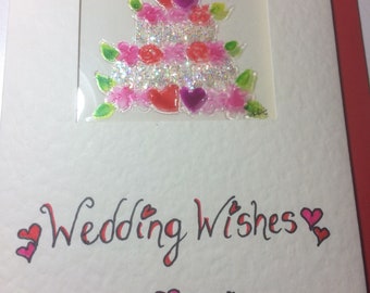Hand Painted Wedding Card, Wedding Cake Card, Glass painted Wedding card, Wedding Wishes Card, Wedding Bell Card