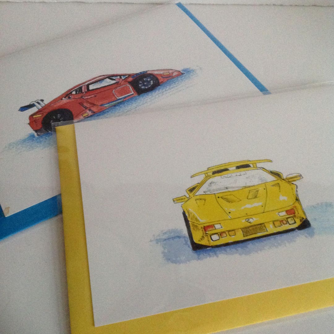 Racing Car Art Cards, Male Car Card, Yellow Lamborghini Card, Red Tesla ...