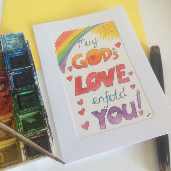 May Gods Love Enfold You, Christian Word Art Card, Words of Encouragement, Scripture Card, Sympathy Card