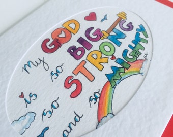 My God is so Big So Strong and So Mighty, Bible Song Lyric, Scripture Art, Original Ink and Watercolor, Made in the UK