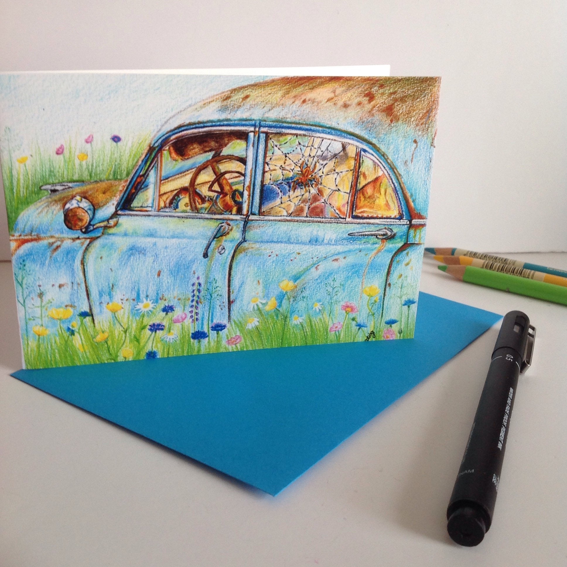 Vintage Auto-Karte antike blaue Auto-Karte rusty blue Car | Etsy