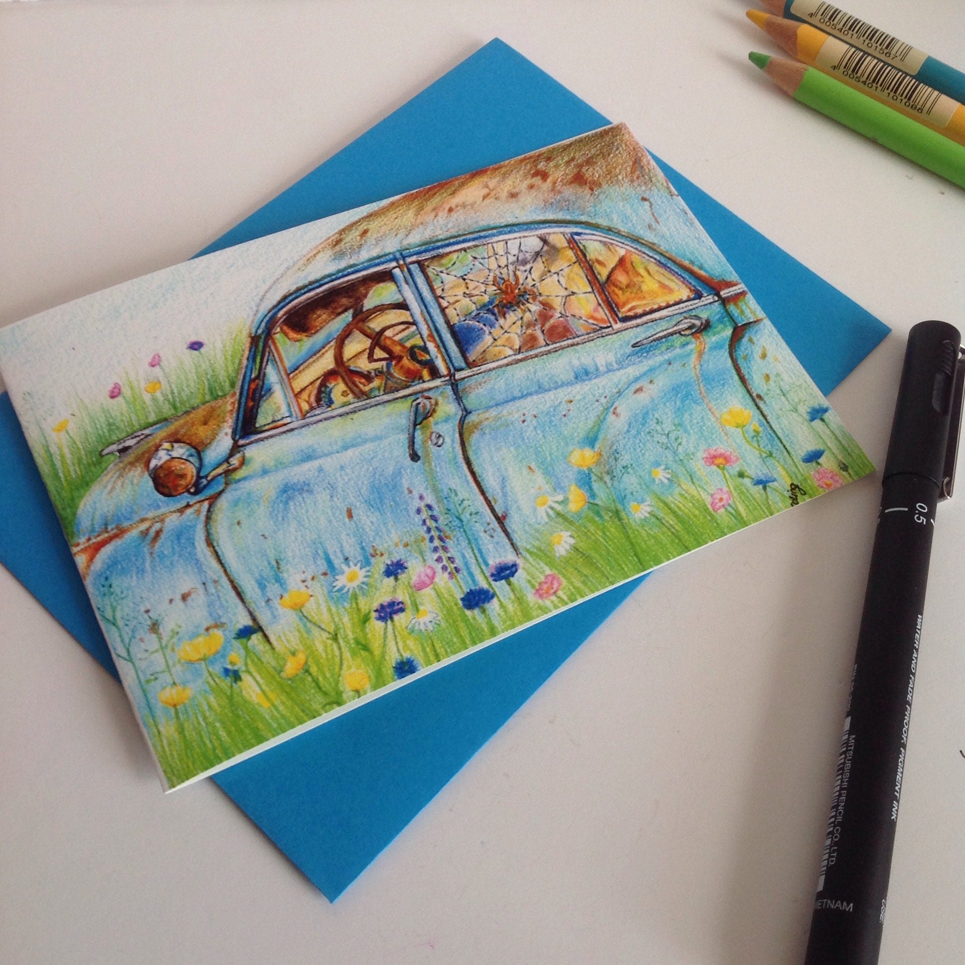 Vintage Auto-Karte antike blaue Auto-Karte rusty blue Car | Etsy