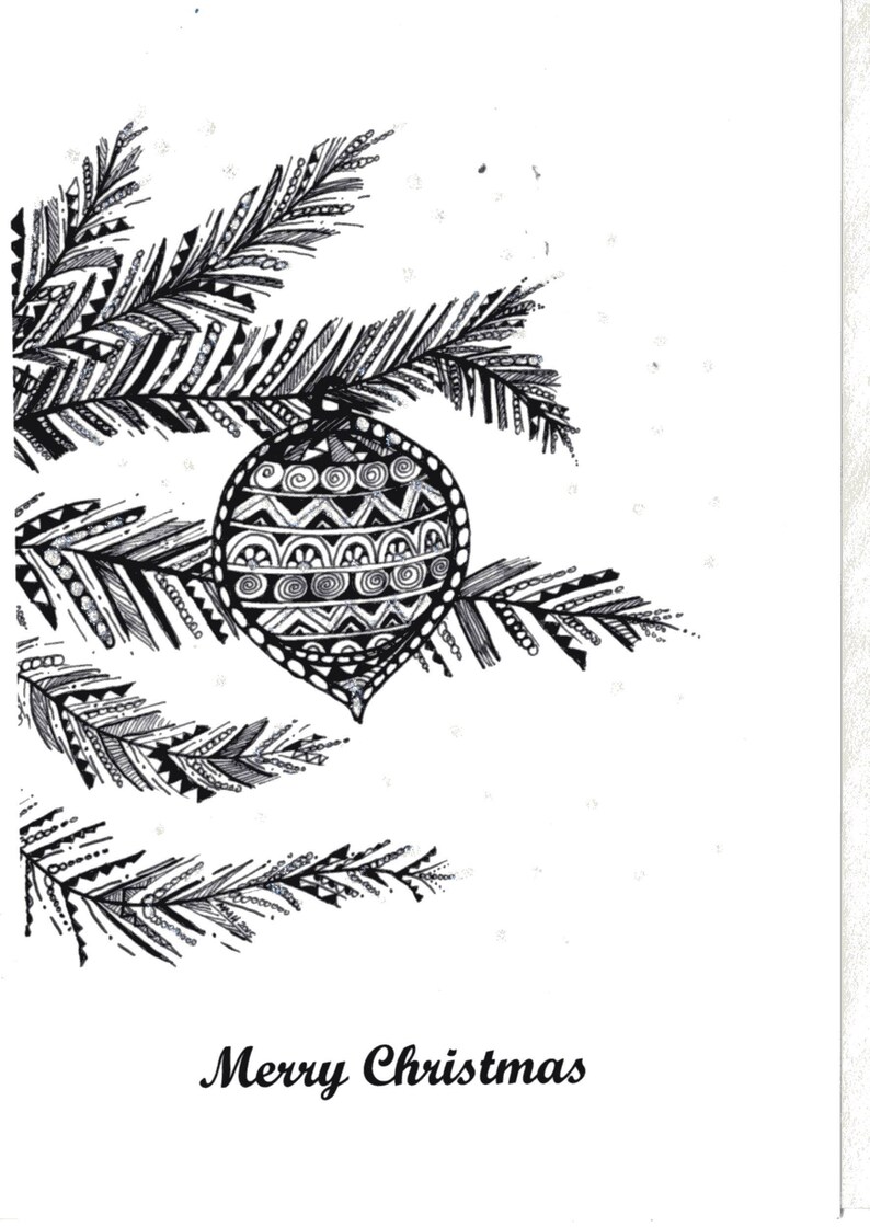 Christmas Tree Ornament Card, Zentangle Art Card, Bauble Ornament Card