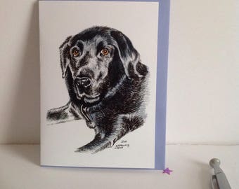 Black Labrador Drawing Card A6 size