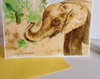Baby Asian Elephant Card, A6 size.