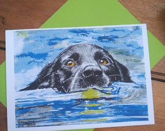 Black Dog Swimming Card A6 size