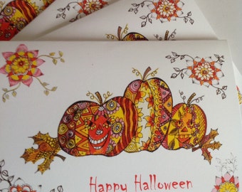Pumpkins Mandala Card, Scary Halloween, A6 size.