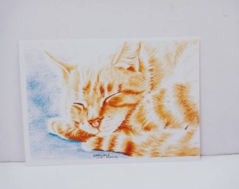 Sleeping Tabby Cat Print: Archival Matt Paper Postcard
