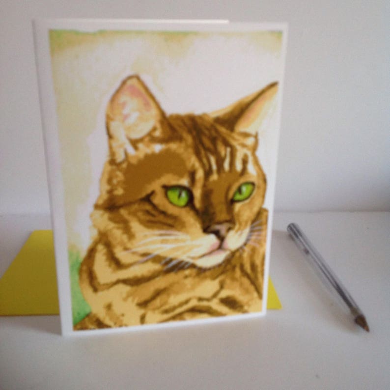 Green Eyed Bengal Cat Card, A6 size. image 1