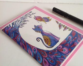 Purple Cat Mandala Card,A6 size