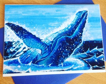 Southern Right Whale Breaching Card A6 size