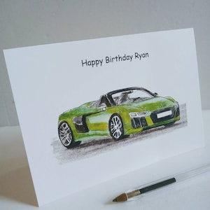 Carte verte voiture de sport Audi, carte personnalisée, format A6