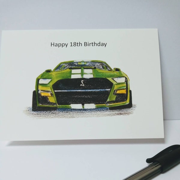 Green Ford Mustang Card, White ford mustang, Personalised Ford Mustang, Car Card, A6 size