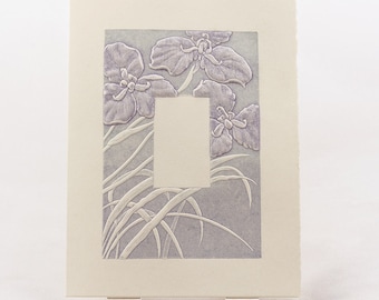 Purple Irises Letterpress Card, Embossed Floral Note Card, Single or Set of 6, Blank