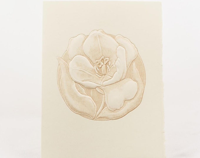 6 Tulip cards.Letterpress Flower Card.Embossed Flower card.Natural card.Setof 6 cards.Blank inside.