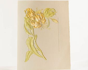 Embossed Lily Flower Card, Vintage Floral Wreath Note, Letterpress (Set of 6 or Single)