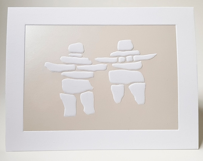 Couple Card Engagement card Letterpress Embossed Pearl foil card. Inukshuk Pair card. Single Card. Blank inside.