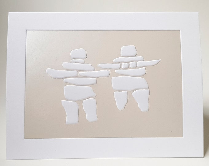Couple Card: Letterpress Pearl Foil Inukshuk Pair Greeting Card (Blank Inside)