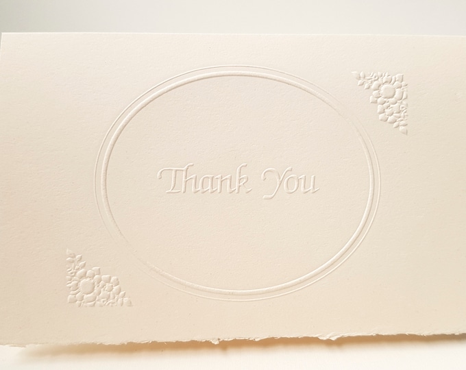 8 Embossed Oval Thank You Cards – Ornate Calligraphy Stationery Set