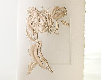 6 Lily Embossed Letterpress Cards, Set, Floral Wreath, Tiger Lily Note, Blank