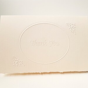 8 Embossed Thank You Card Set White Thank You note Pack of 8 cards. Ornate Oval border card. Blank inside.