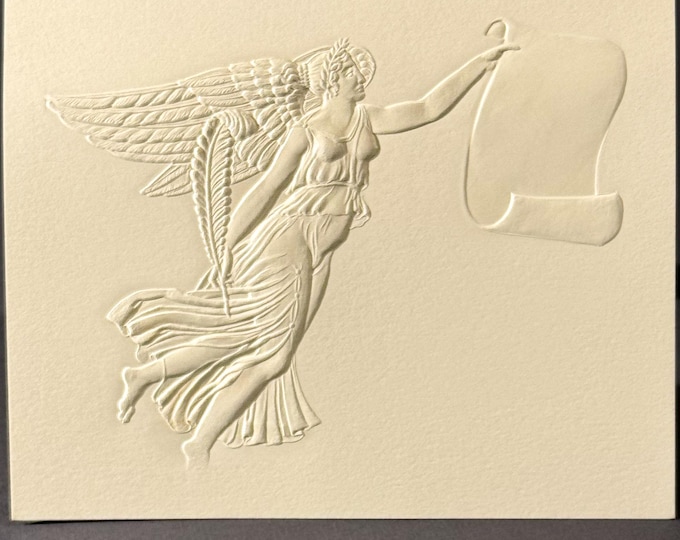 Set of 6 Angel Embossed Christmas Cards. White Xmas cards. New beginnings card. Blank inside.