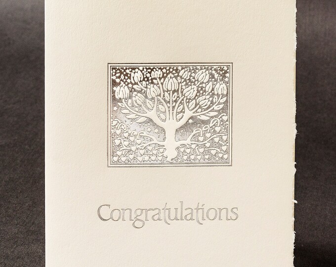 Silver Foil Tree Congratulations Card – Blank Letterpress Greeting Card (Set of 6 or Single)