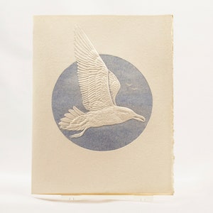 Carte mouette. Carte oiseau en relief Carte bord de mer. Jeu de 6 cartes ou carte unique. Blanc à l'intérieur