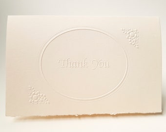 8 Embossed Thank You Card Set White Thank You note Pack of 8 cards. Ornate Oval border card. Blank inside.