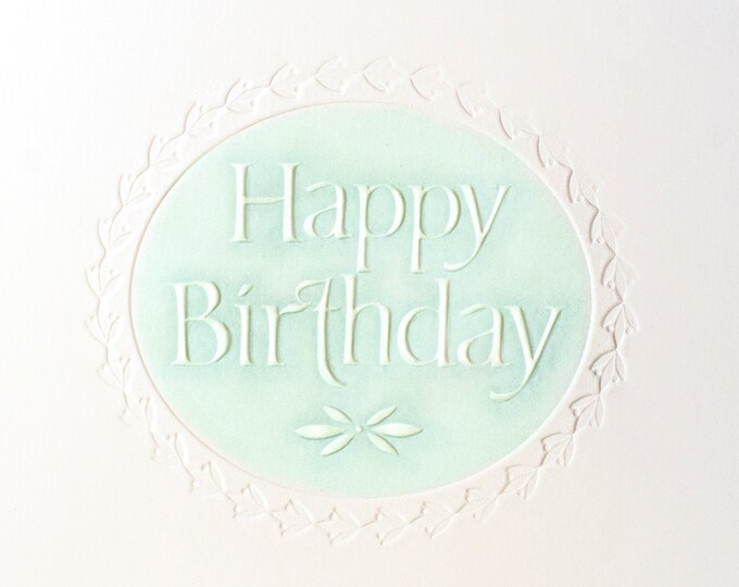 Green Happy Birthday Card with Embossed Ornaments. Embossed birthday card Pack of 6 or Single card.Blank inside.