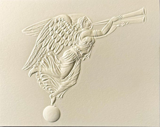 6 Angel Cards.  Christmas Angel embossed cards. Set of 6 cards. White Christmas cards. Blank inside.