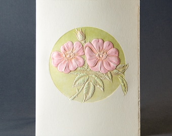 Wild Rose Card. Embossed floral card. 6 card set or Single card. Blank inside.